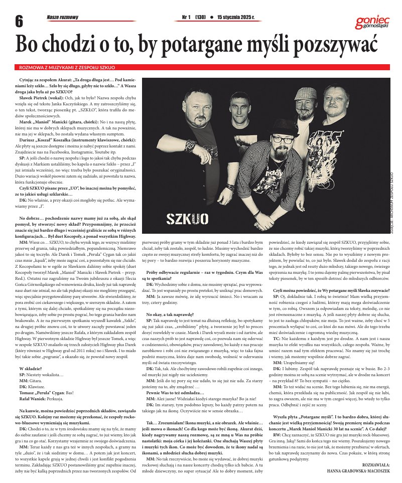 O zespole Szkuo w prasie – wywiad w „Gońcu Górnośląskim”